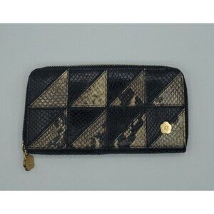ERIC JAVITS Reptile Patchwork Leather Black Tan Zip Around Wallet